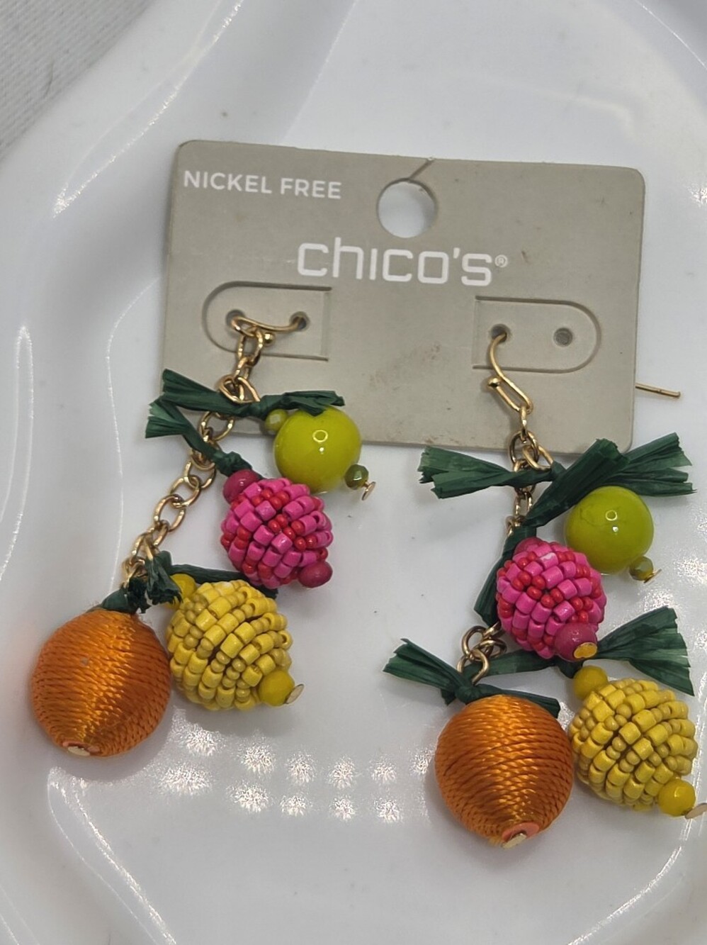 ✨ NWT Chico’s Beaded Fruit Chandelier Earrings 🍊 Tropical Summer Drop Dangles